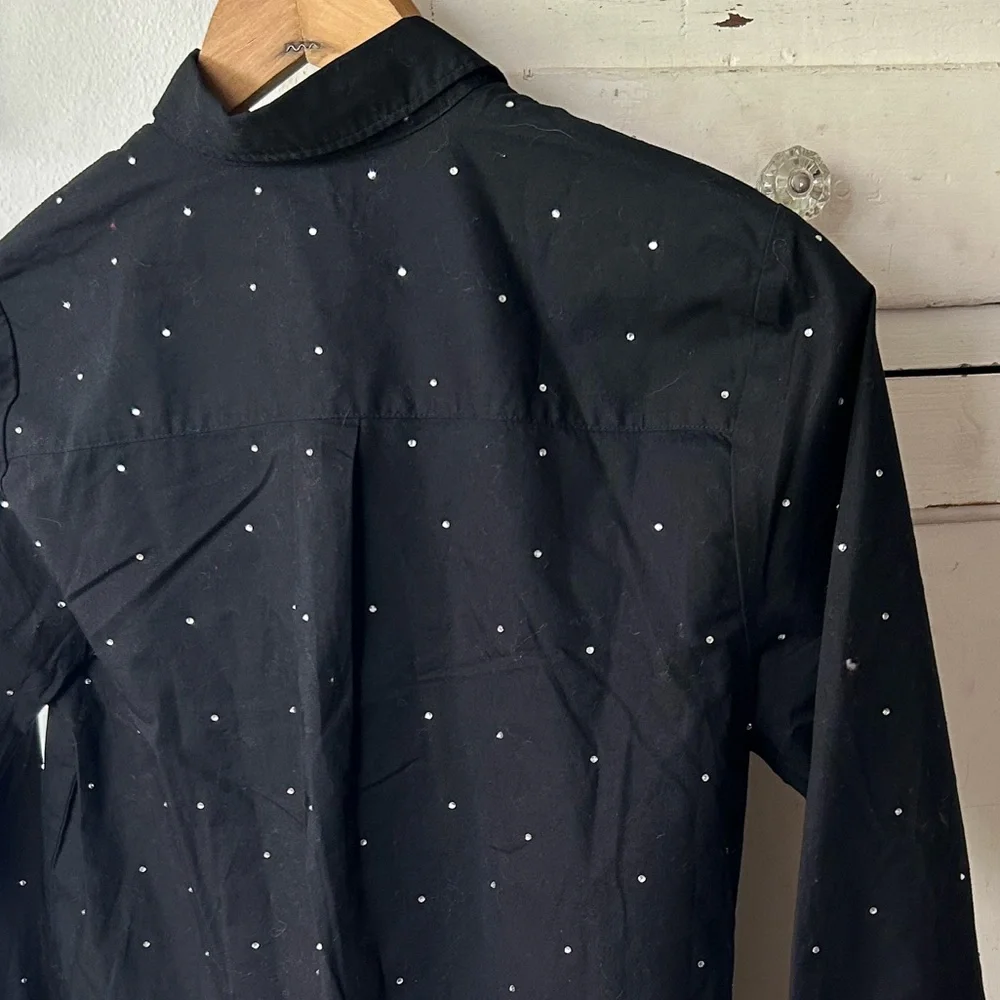 NWT J. Crew | Women’s Black Long Sleeve Button Down Rhinestone Shirt Size XXS